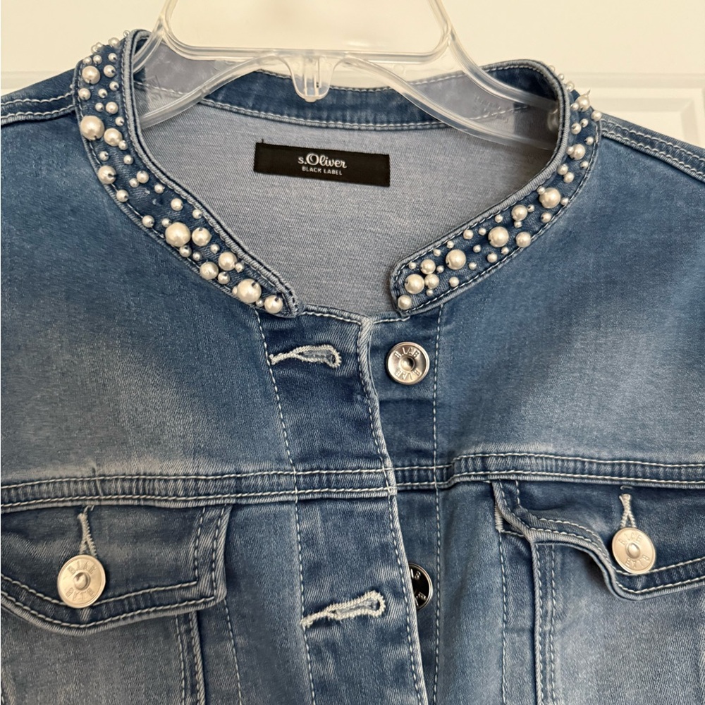 Blue Jean Jacket with Pearl Details